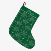 Grande Chaussette De Noël Vert et argent Personnalisé (Devant (Accrochage))