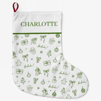 Grande Chaussette De Noël Vert gribouillé dessiné à la main de manière fanta