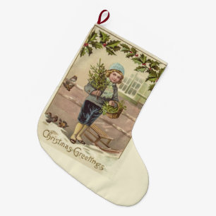 Grande Chaussette De Noël Victorian English Boy voeux de Noël