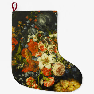 Grande Chaussette De Noël Vie morte avec fleurs et fruits