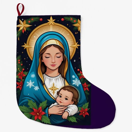 Grande Chaussette De Noël Vierge catholique chrétienne Marie Noël (Devant)