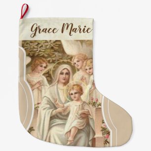 Grande Chaussette De Noël Vierge Marie personnalisé avec Jésus et des ange