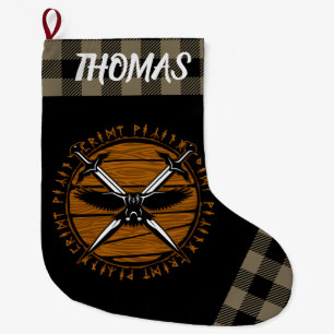 Grande Chaussette De Noël Viking Croisé Personnalisé Runes Tan Black