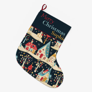 Grande Chaussette De Noël Village de Noël Whimsical sur mesure