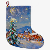 Grande Chaussette De Noël Village d'hiver (Devant)