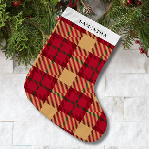 Grande Chaussette De Noël Vintage carreau rouge personnalisé