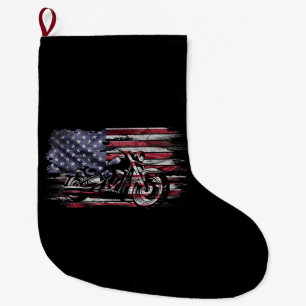 Grande Chaussette De Noël Vintage Motorcycle USA Drapeau Retro Biker, Motorc