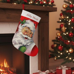 Grande Chaussette De Noël Vintage Père Noël Vérifier sa liste Personnalisée