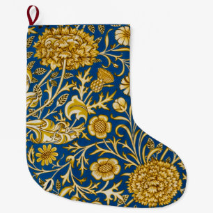 Grande Chaussette De Noël Vintage William Morris Cherwell Bleu Art Floral