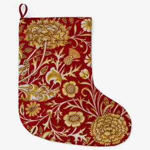 Grande Chaussette De Noël Vintage William Morris Cherwell Rouge Floral Art