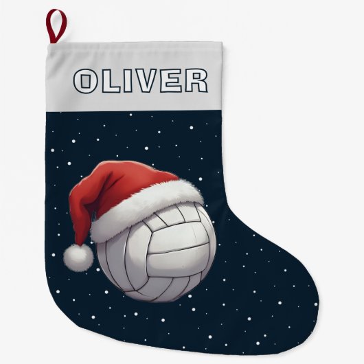 Grande Chaussette De Noël Volleyball Ball Red Santa Hat Name (Devant)