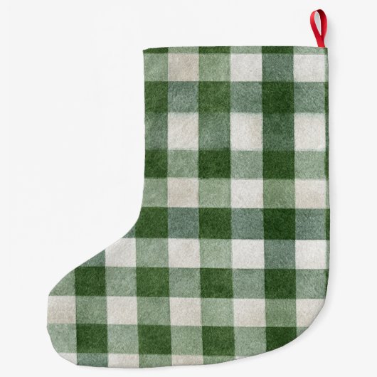 Grande Chaussette De Noël Warm Cream Green Plaid Stripes Christmas (Dos)