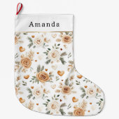 Grande Chaussette De Noël Warm Creamy Caramel Flowers & Hearts Christmas (Devant)