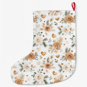 Grande Chaussette De Noël Warm Creamy Caramel Flowers & Hearts Christmas (Dos)