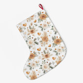 Grande Chaussette De Noël Warm Creamy Caramel Flowers & Hearts Christmas (Dos (Accrochage))