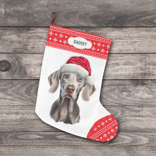 Grande Chaussette De Noël Weimaraner Santa Hat Snowflake frontière