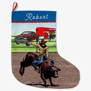 Grande Chaussette De Noël Western Rodeo Cowboy Bull Riding
