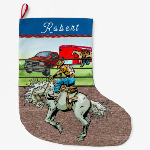 Grande Chaussette De Noël Western Rodeo Cowboy Saddle Bronc Riding