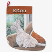 Grande Chaussette De Noël Westie regardant par une fenêtre (Devant)