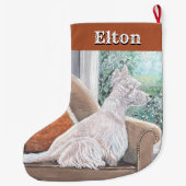 Grande Chaussette De Noël Westie regardant par une fenêtre (Dos)