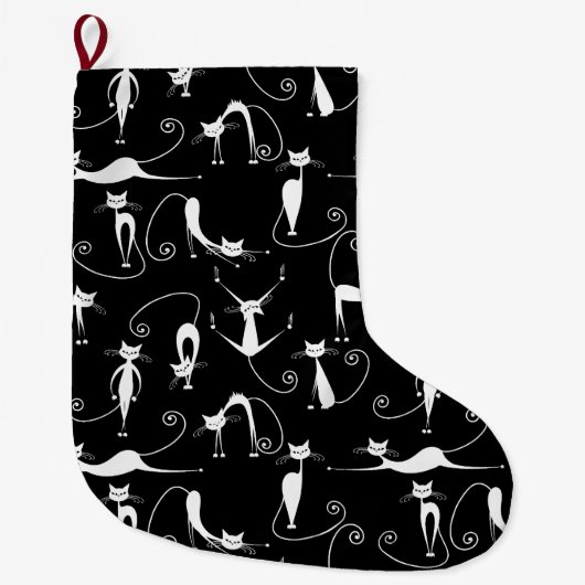 Grande Chaussette De Noël Whimsical Motif de chat blanc maigre (Devant)
