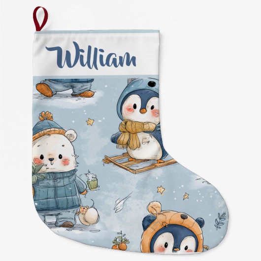 Grande Chaussette De Noël Whimsical Snowy Pattern | Christmas Stocking (Devant)