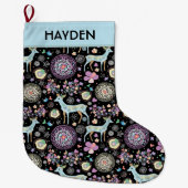 Grande Chaussette De Noël Whimsical Winter Deer and Snowflakes Personalised (Devant)