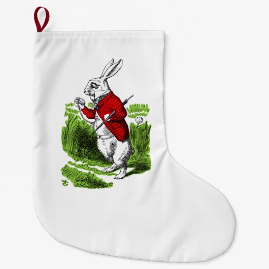 Grande Chaussette De Noël White Rabbit looking at watch. Illustration (Devant)