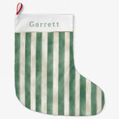 Grande Chaussette De Noël Winter Green Cream Stripes Christmas (Devant)
