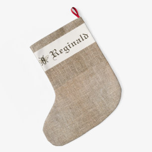 Grande Chaussette De Noël Xmas médiéval 'Linen' Stocker avec l'abeille héral