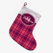 GRANDE CHAUSSETTE DE NOËL YOUR MONOGRAM ON LACE & PINK TARTAN PLAID PATTERN (Devant (Accrochage))