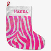 Grande Chaussette De Noël Zebra Hot rose et blanc (Devant)