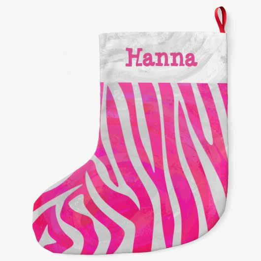 Grande Chaussette De Noël Zebra Hot rose et blanc (Dos)