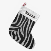 Grande Chaussette De Noël Zebra noir et gris clair Impression avec nom (Devant (Accrochage))