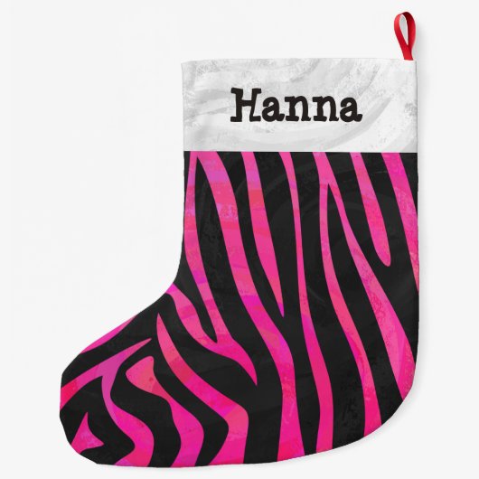Grande Chaussette De Noël Zebra noir et rose chaud (Dos)