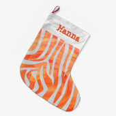 Grande Chaussette De Noël Zebra Orange et blanc et nom (Devant (Accrochage))