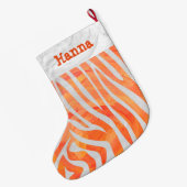 Grande Chaussette De Noël Zebra Orange et blanc et nom (Dos (Accrochage))