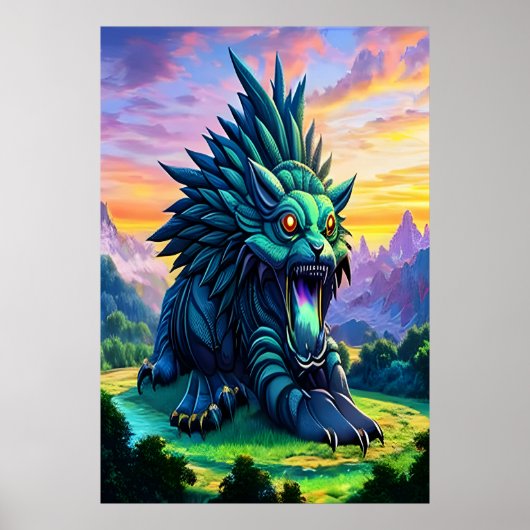 Grande créature d'imaginaire bleu | AI Art Poster (Devant)