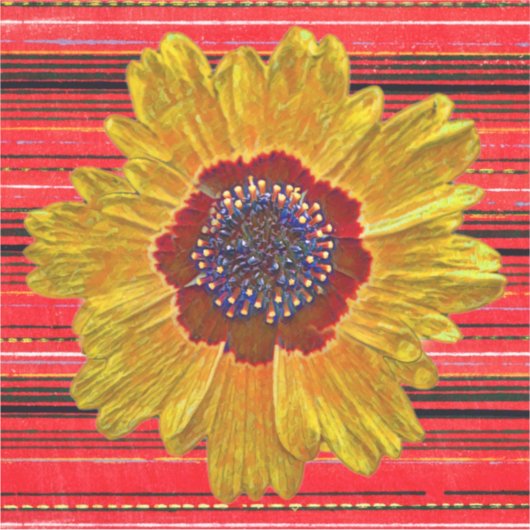 Grande Fleur Jaune sur Sticker Red Stripes (Devant)