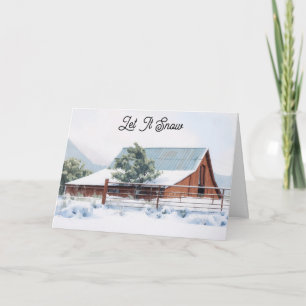 Grande grange et neige sur la carte de Noël de la
