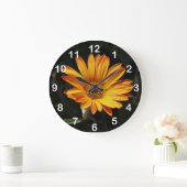 Grande horloge murale orange de fleur (Maison)