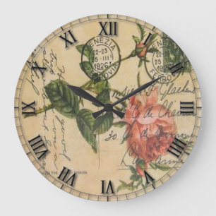 (Grande) horloge murale ronde vintage/roses