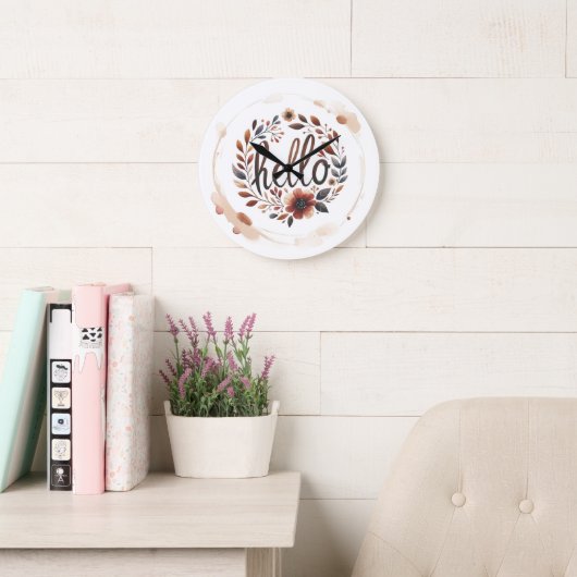 Grande Horloge Ronde 10.75" 'Hello' Boho Round Acrylic Wall Clock  (Salle de lecture)