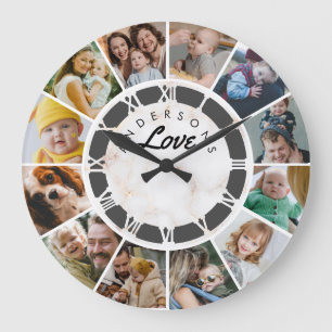 Grande Horloge Ronde 12 Photo Collage personnalisé Amour de famille
