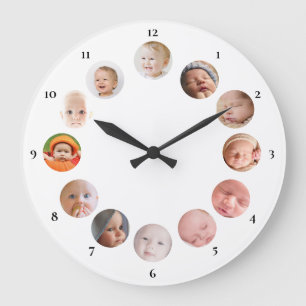 Grande Horloge Ronde 12 photos personnalisées Bébé personnalisé
