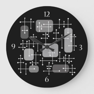 Grande Horloge Ronde 1950 Eames Era Art Crosshairs Black White