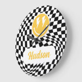 Grande Horloge Ronde 1anniversaire sourire visage rétro noir blanc supe (Angle)