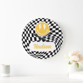 Grande Horloge Ronde 1anniversaire sourire visage rétro noir blanc supe (Maison)