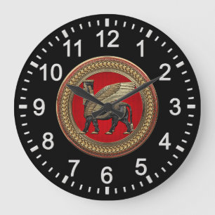Grande Horloge Ronde [200] Assyrian Winged Bull : Or et noir Lamassu