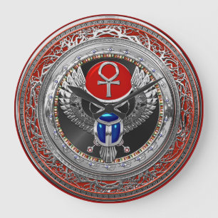 Grande Horloge Ronde [200] Sacred Silver Egyptian Winged Scarab & Ankh